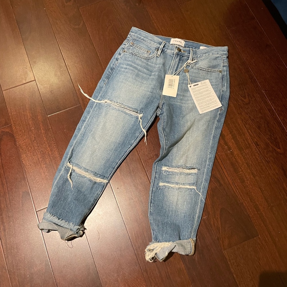 Frame Le Beau distressed boyfriend jeans